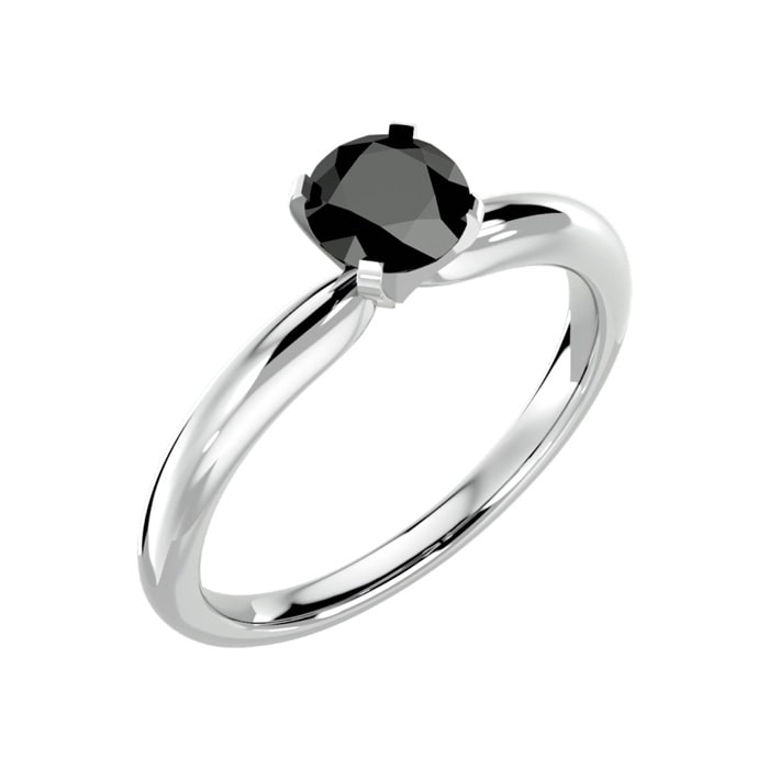 1 Carat Black Diamond Solitaire Engagement Ring In 14 Karat White Gold
