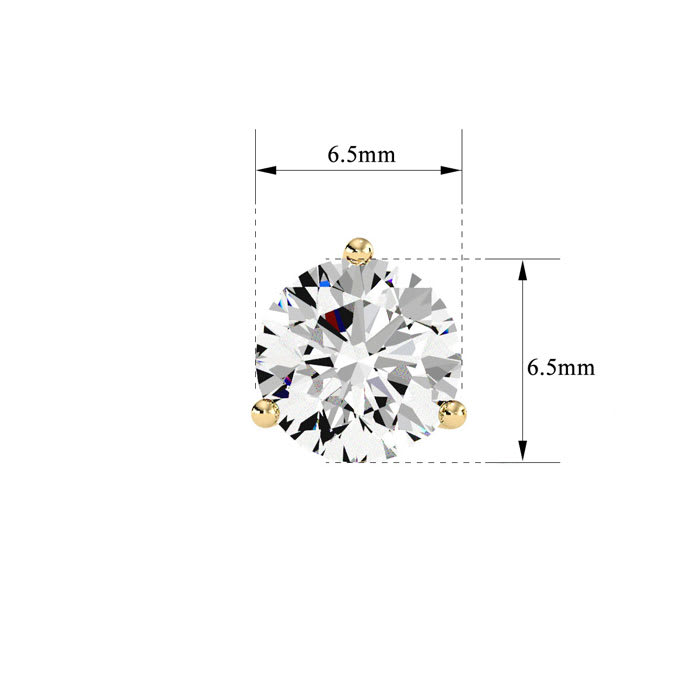 1 Carat Moissanite Martini Single Stud Earring In 14K Yellow Gold 