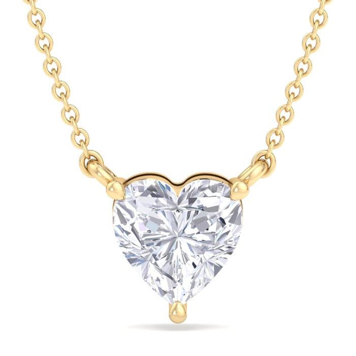 1 Carat Heart Shape Lab Grown Diamond Solitaire Necklace In 14 Karat Yellow Gold