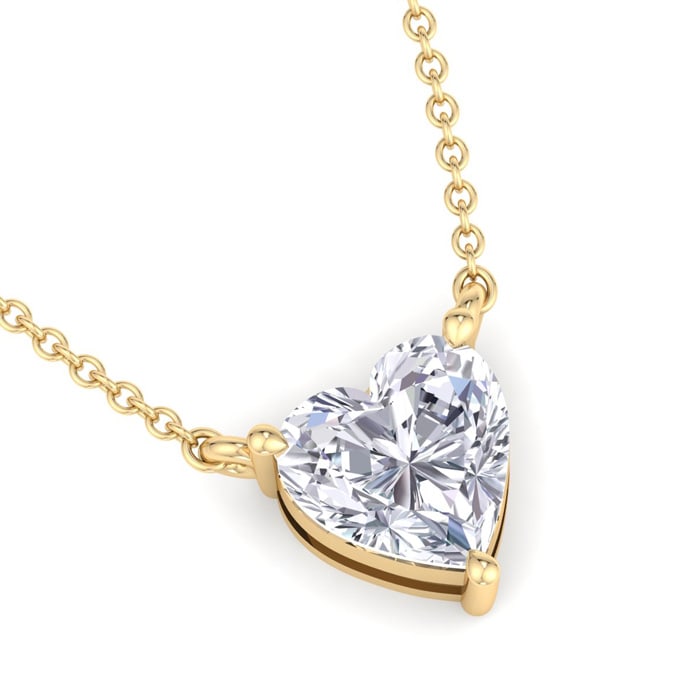 1 Carat Heart Shape Lab Grown Diamond Solitaire Necklace In 14 Karat Yellow Gold