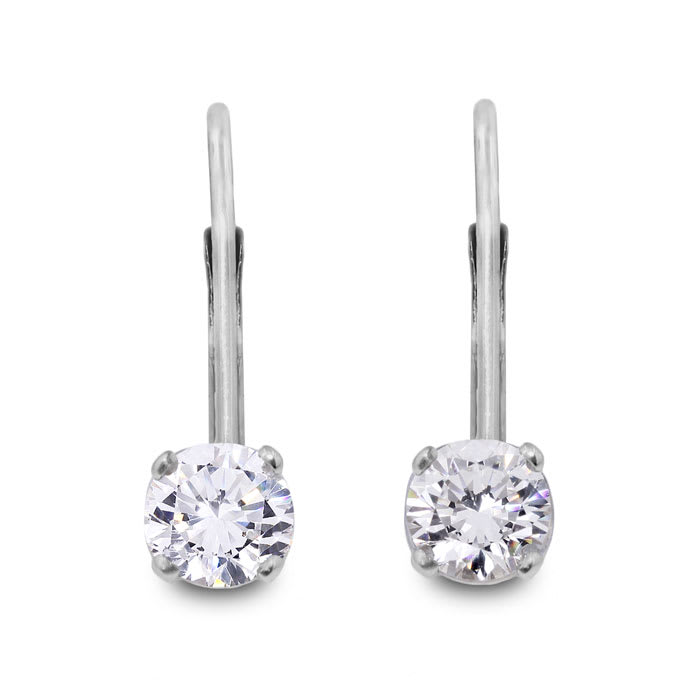 Diamond Drop Earrings: 1/2 Carat Diamond Drop Earrings in 14k White Gold.  Very Popular, Shiny Natural Diamond Earrings