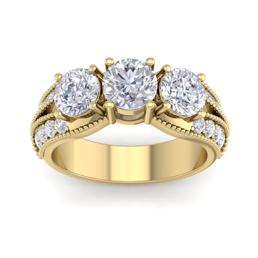 Estate Jewelry 3 Carat Lab Grown Diamond Ring in 14 Karat Yellow Gold, Size 5