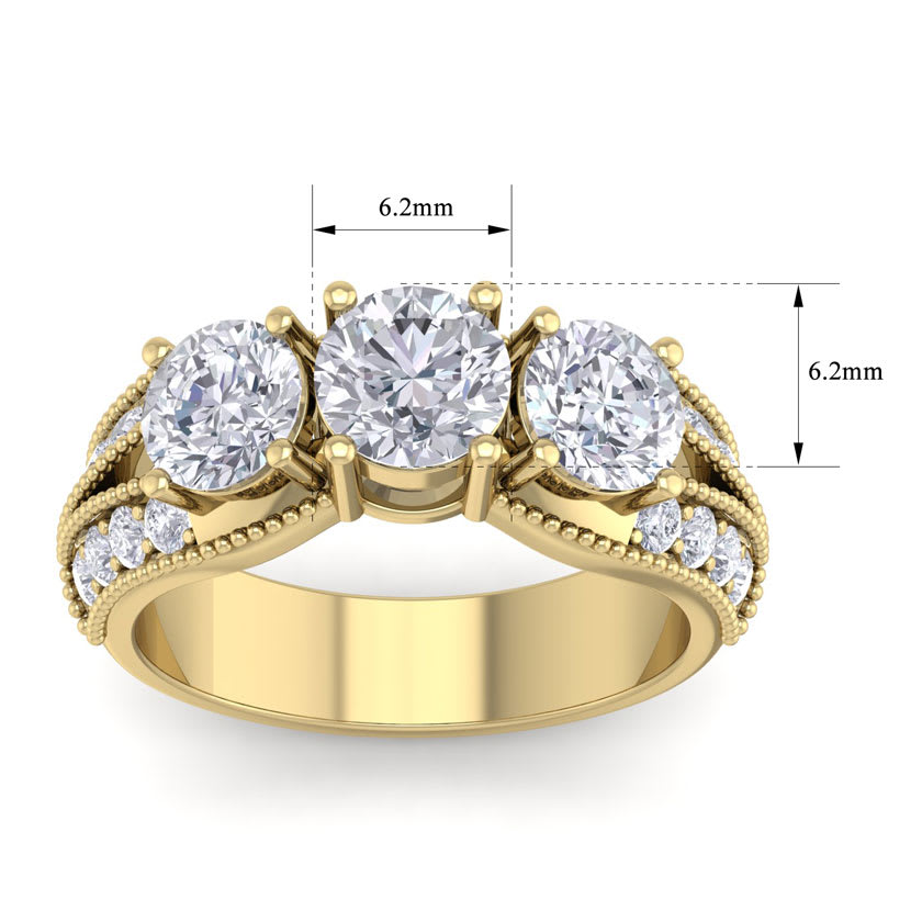 Estate Jewelry 3 Carat Lab Grown Diamond Ring in 14 Karat Yellow Gold, Size 5