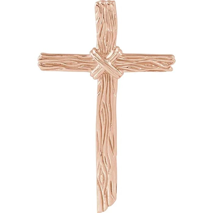 14K Rose Gold Woodgrain Cross Pendant