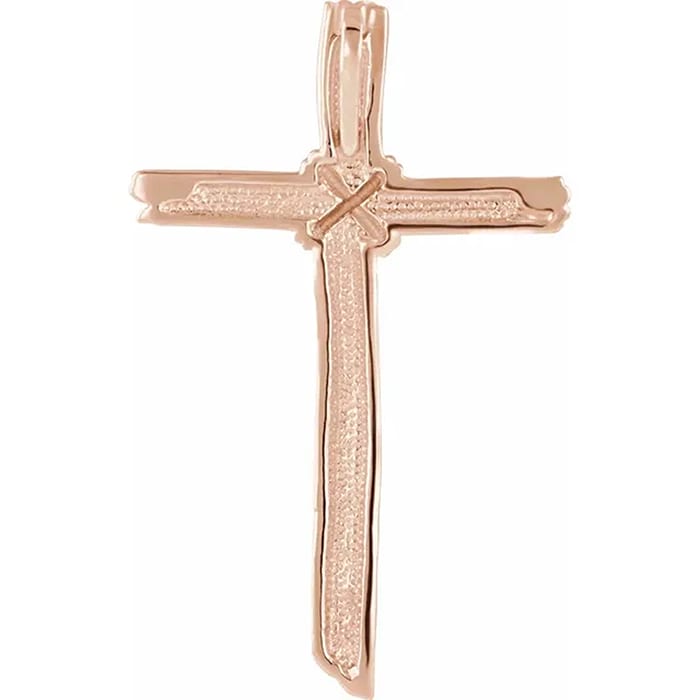 14K Rose Gold Woodgrain Cross Pendant