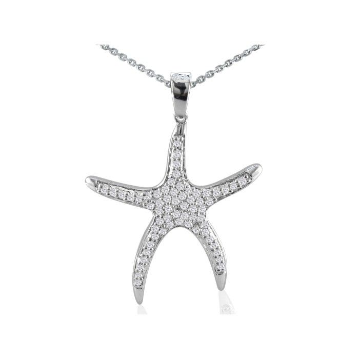 Estate Jewelry 1/3ct Large Starfish Diamond Pendant in 14 Karat White Gold