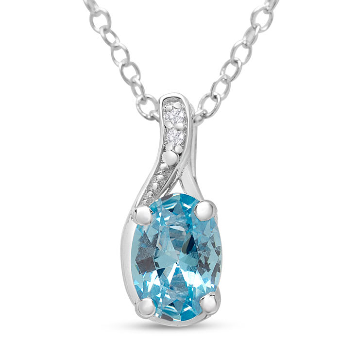 Estate Jewelry Oval Shape Blue Gemstone Necklace In Sterling Silver