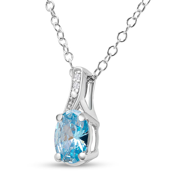Estate Jewelry Oval Shape Blue Gemstone Necklace In Sterling Silver