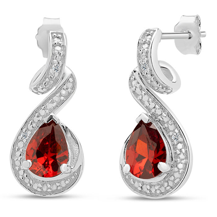 Estate Jewelry Pear Shape Garnet-Red Gemstone Earrings In Sterling Silver