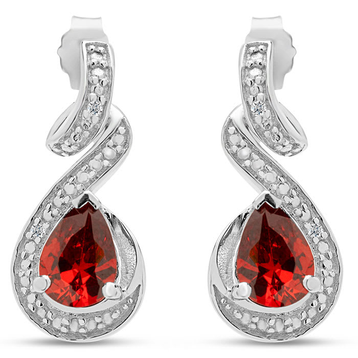 Estate Jewelry Pear Shape Garnet-Red Gemstone Earrings In Sterling Silver