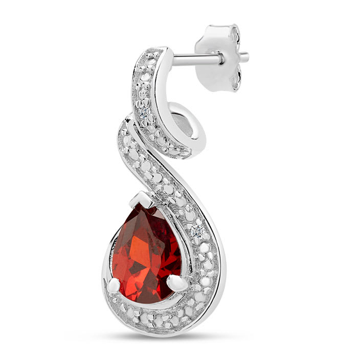 Estate Jewelry Pear Shape Garnet-Red Gemstone Earrings In Sterling Silver