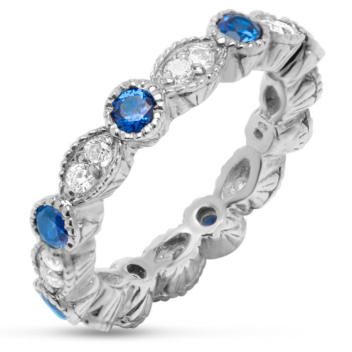 Estate Jewelry Blue & White Zirconia 10-Stone Eternity Scalloped Ring, Size 6.