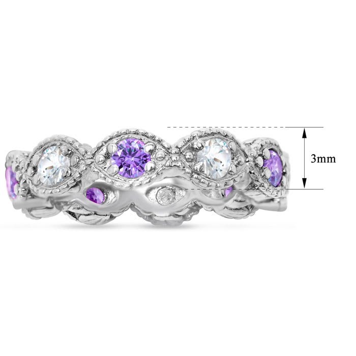 Estate Jewelry Violet & White Zirconia 10-Stone Eternity Scalloped Ring, Size 6.