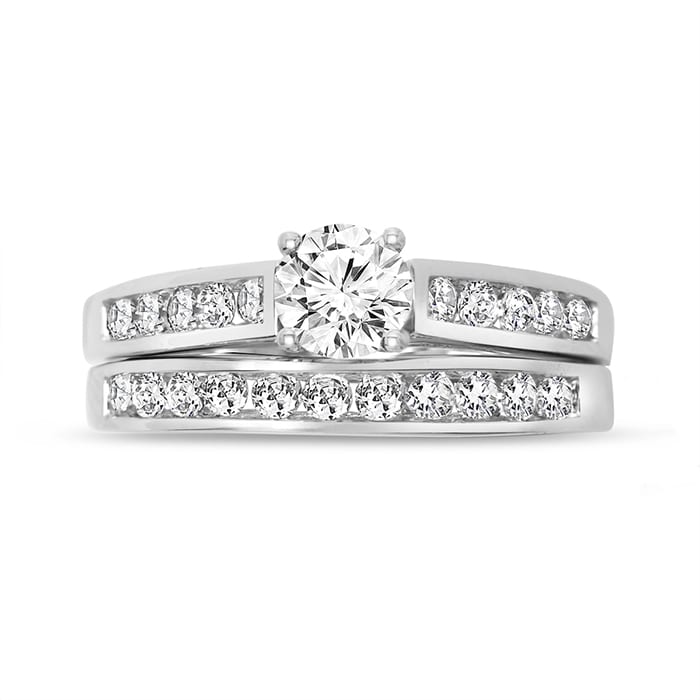Estate Jewelry 1 Carat Two-Piece Bridal Set With Zirconia In Sterling Silver, Size 7