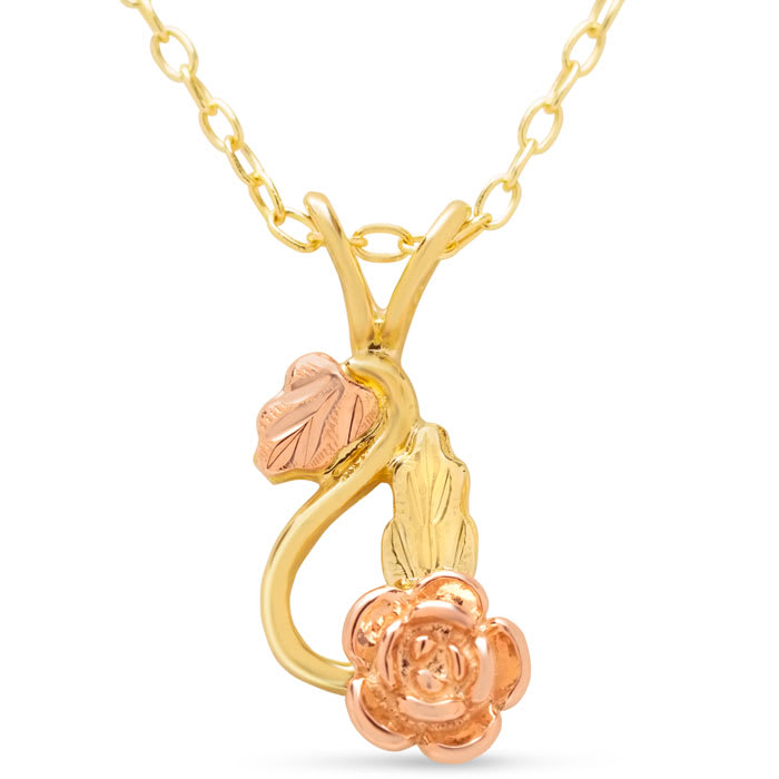 Estate Jewelry Black Hills Style Rose Necklace In 10 Karat Yellow & Rose Gold, 18 Inches