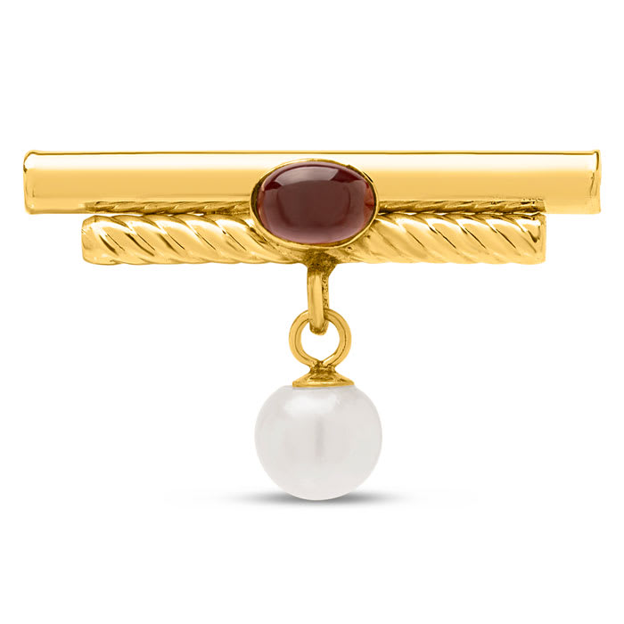 Estate Jewelry Antique Garnet and Pearl Petite Brooch Pin In 14 Karat Yellow Gold