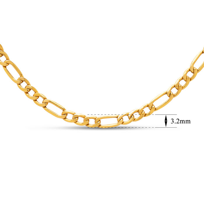 Estate Jewelry 3.2mm Figaro Link Chain In 10 Karat Yellow Gold, 22 Inches