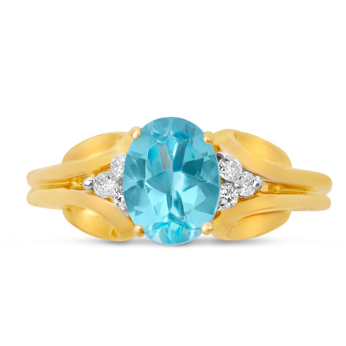 Estate Jewelry Oval Shape Blue Topaz Ring In 14 Karat Yellow Gold, Size 6.5