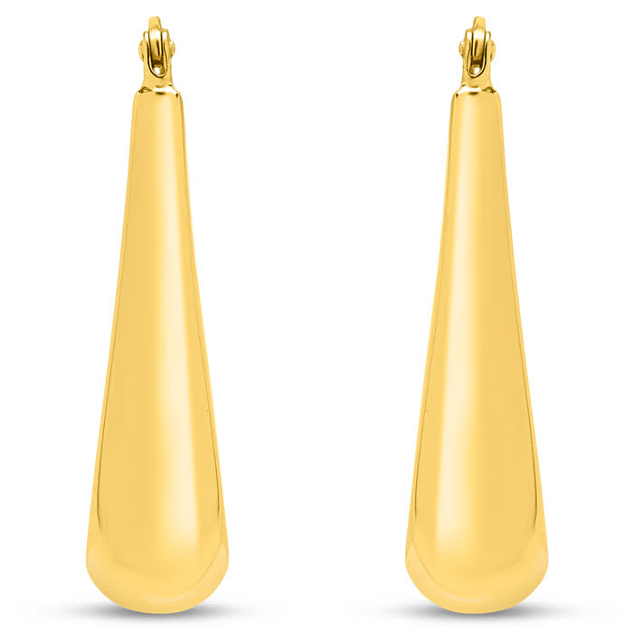 Estate Jewelry 14 Karat Yellow Gold Long Dangle Hoop Earrings