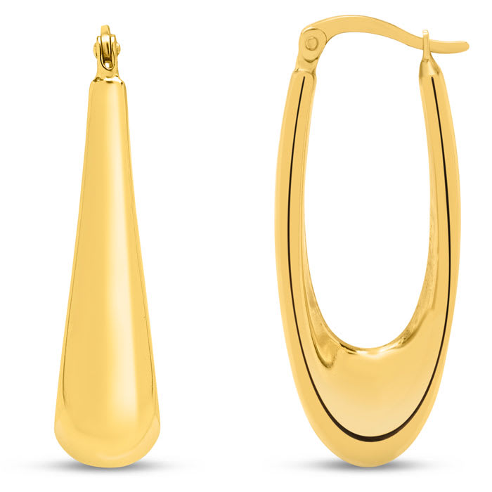 Estate Jewelry 14 Karat Yellow Gold Long Dangle Hoop Earrings