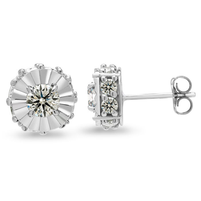 Estate Jewelry 2 Carat Diamond Plus-Styled Stud Earrings In 14 Karat White Gold