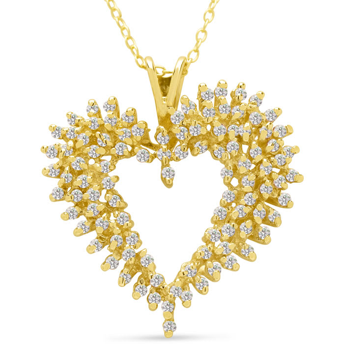 Estate Jewelry 2 Carat Diamond Heart Cluster Necklace In 14 Karat Yellow Gold