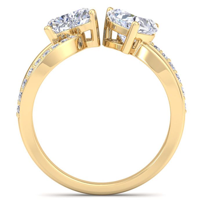 4 1/4 Carat Lab Grown Diamond Two Stone Engagement Ring In 14 Karat Yellow Gold, Heart