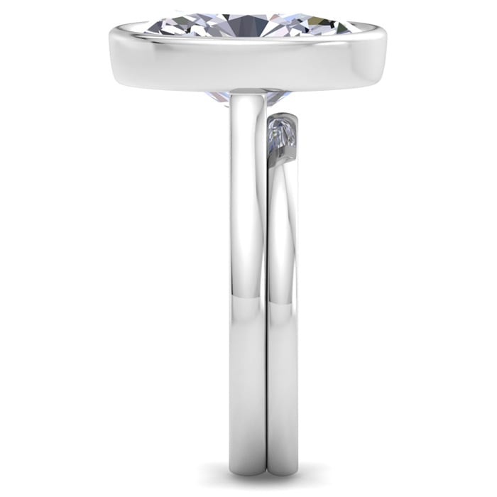 5 Carat Oval Shape Lab Grown Diamond Ring With Matching Band In Platinum, Solitaire Bezel Setting