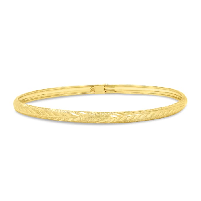 10 Karat Yellow Gold Flexible Diamond Cut Bangle Bracelet, 7 Inches