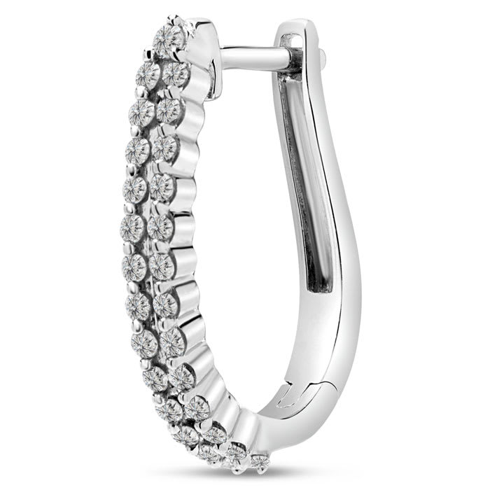 Estate Jewelry Double Row 1/2 Carat Diamond Hoop Earrings In White Gold