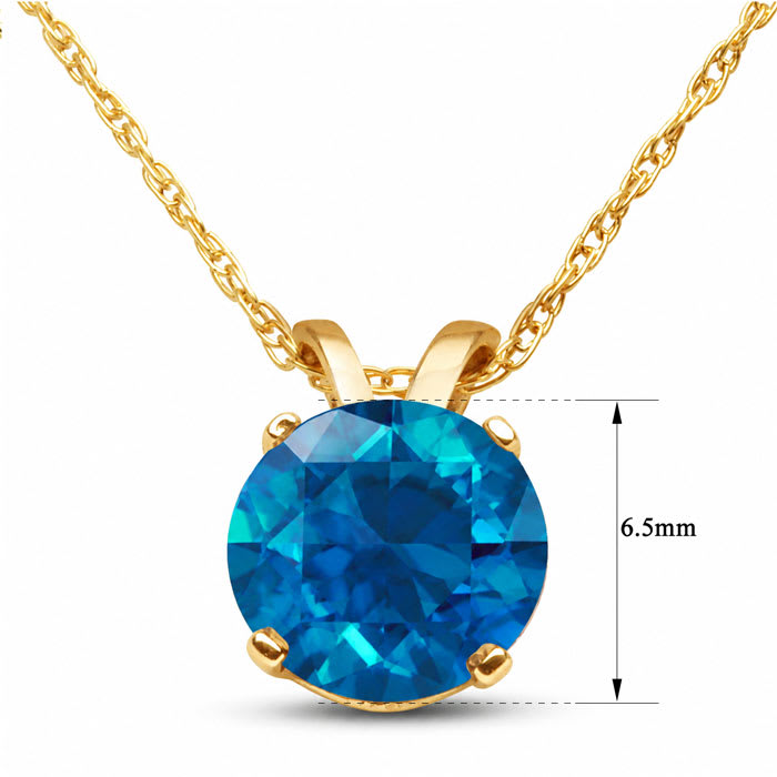 1 Carat Round Shape Blue Diamond Solitaire Necklace in Yellow Gold
