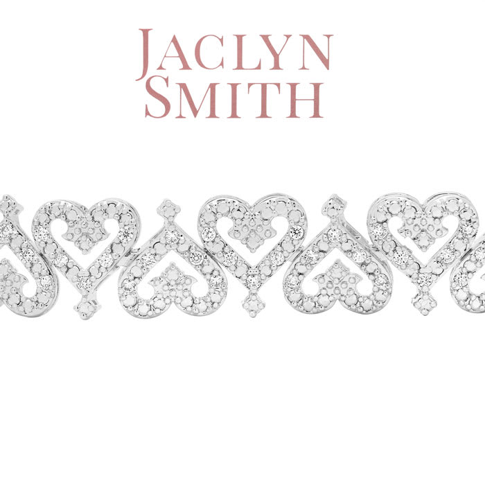 Jaclyn Smith 1 Carat Sparkling Moissanite Bracelet With Hearts, 7 Inches