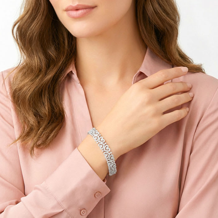 Jaclyn Smith 1 Carat Sparkling Moissanite Bracelet With Hearts, 7 Inches