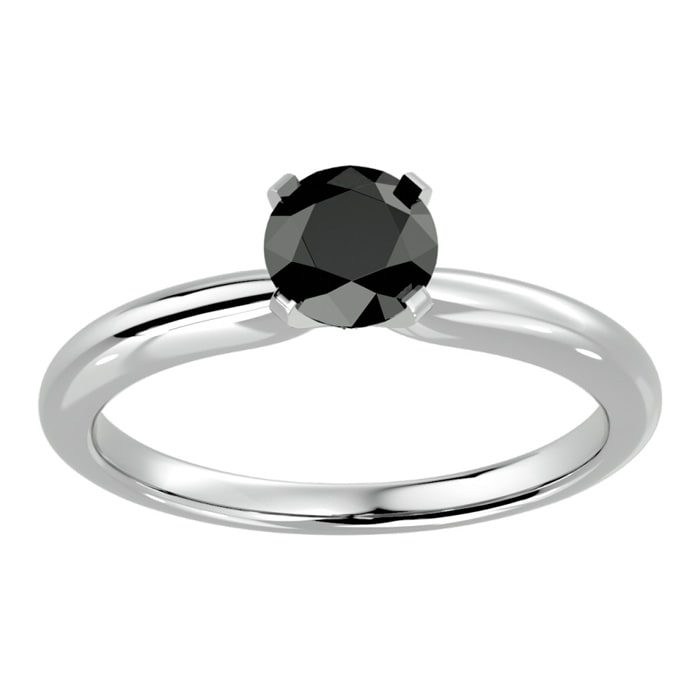 Estate Jewelry 1 Carat Black Diamond Solitaire Engagement Ring In Sterling Silver, Size 5