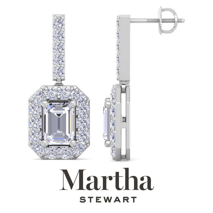 Martha Stewart 6 Carat Emerald Cut Lab Grown Diamond Drop Earrings In 14 Karat White Gold