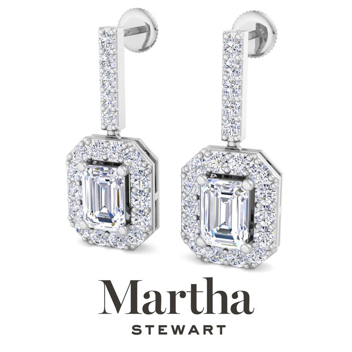 Martha Stewart 6 Carat Emerald Cut Lab Grown Diamond Drop Earrings In 14 Karat White Gold
