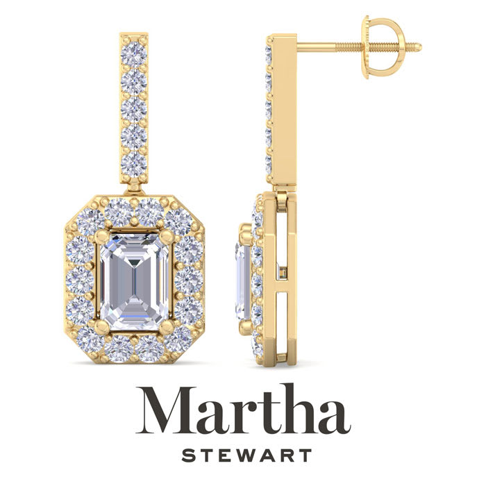 Martha Stewart 6 Carat Emerald Cut Lab Grown Diamond Drop Earrings In 14 Karat Yellow Gold