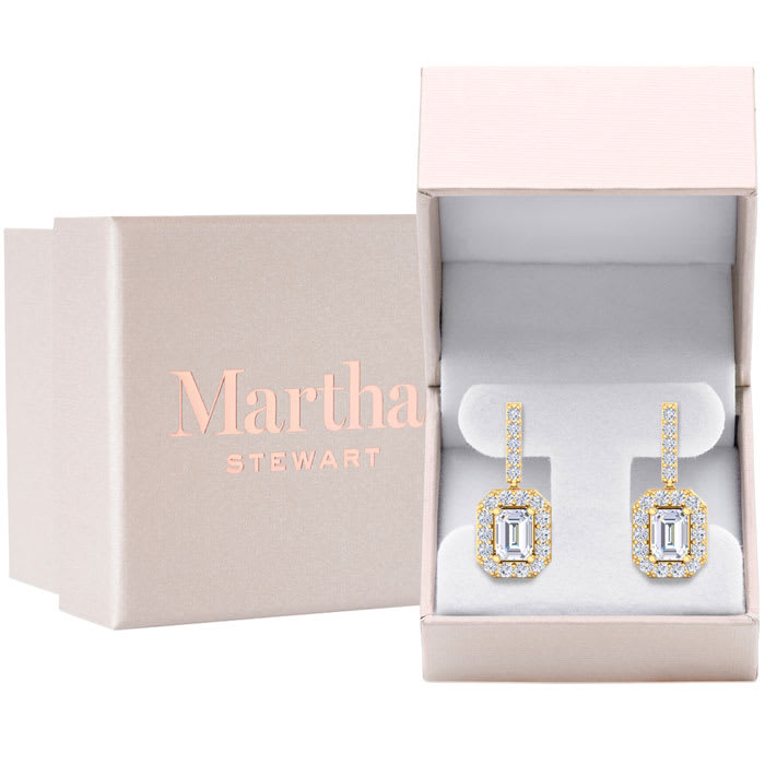 Martha Stewart 6 Carat Emerald Cut Lab Grown Diamond Drop Earrings In 14 Karat Yellow Gold