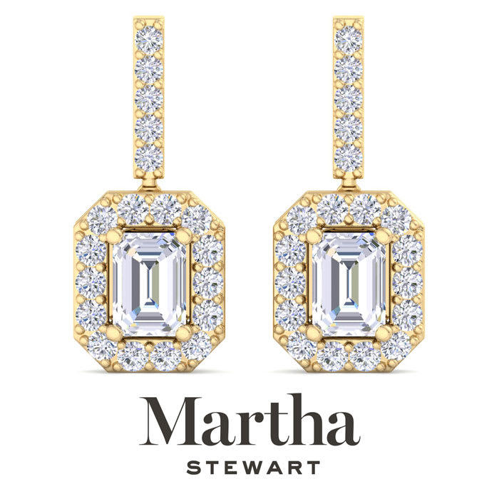 Martha Stewart 6 Carat Emerald Cut Lab Grown Diamond Drop Earrings In 14 Karat Yellow Gold