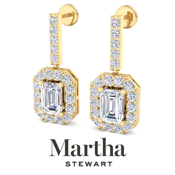 Martha Stewart 6 Carat Emerald Cut Lab Grown Diamond Drop Earrings In 14 Karat Yellow Gold