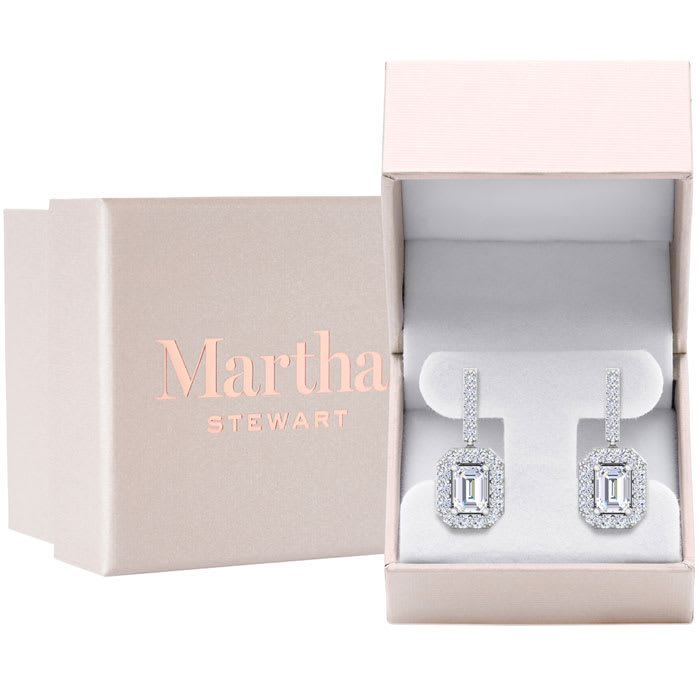 Martha Stewart 6 Carat Emerald Cut Lab Grown Diamond Drop Earrings In Sterling Silver