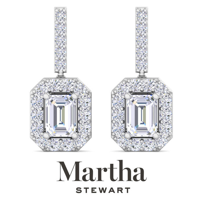 Martha Stewart 6 Carat Emerald Cut Lab Grown Diamond Drop Earrings In Sterling Silver