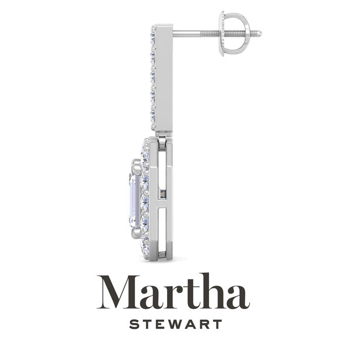 Martha Stewart 6 Carat Emerald Cut Lab Grown Diamond Drop Earrings In Sterling Silver