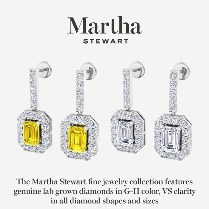 Martha Stewart 6 Carat Emerald Cut Fancy Yellow Lab Grown Diamond Drop Earrings In 14 Karat White Gold