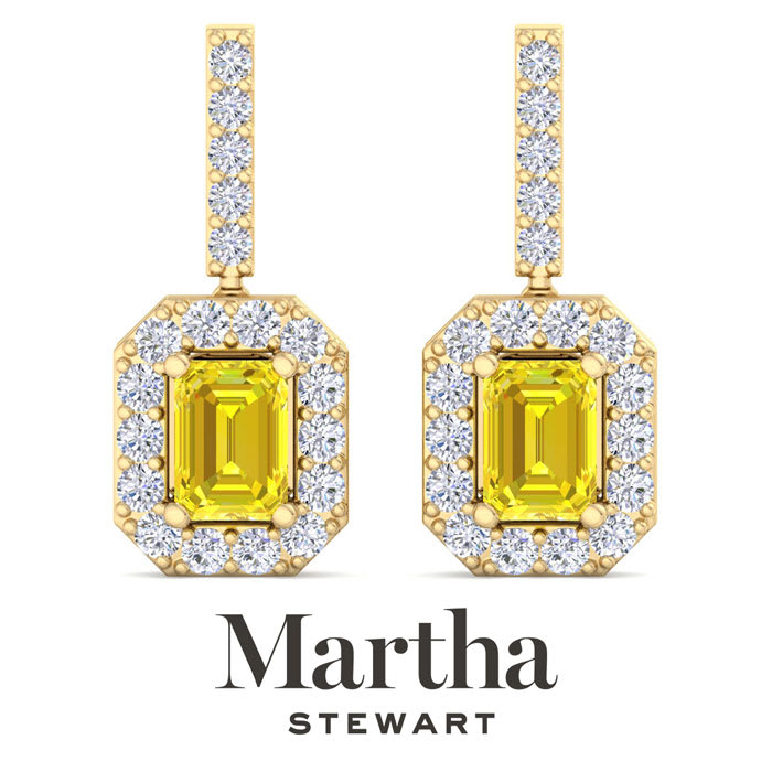 Martha Stewart 6 Carat Emerald Cut Fancy Yellow Lab Grown Diamond Drop Earrings In 14 Karat Yellow Gold