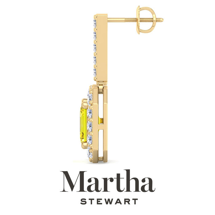 Martha Stewart 6 Carat Emerald Cut Fancy Yellow Lab Grown Diamond Drop Earrings In 14 Karat Yellow Gold