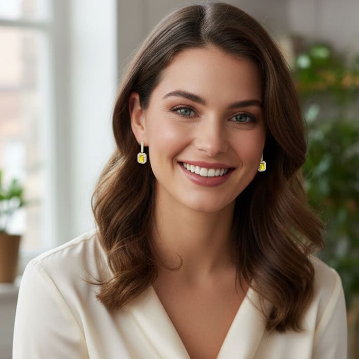 Martha Stewart 6 Carat Emerald Cut Fancy Yellow Lab Grown Diamond Drop Earrings In 14 Karat Yellow Gold