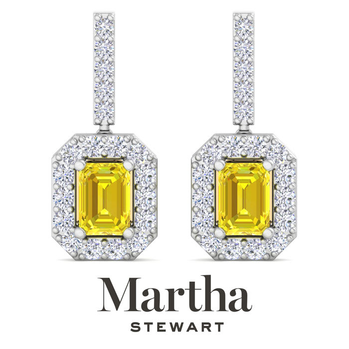 Martha Stewart 6 Carat Emerald Cut Fancy Yellow Lab Grown Diamond Drop Earrings In Sterling Silver