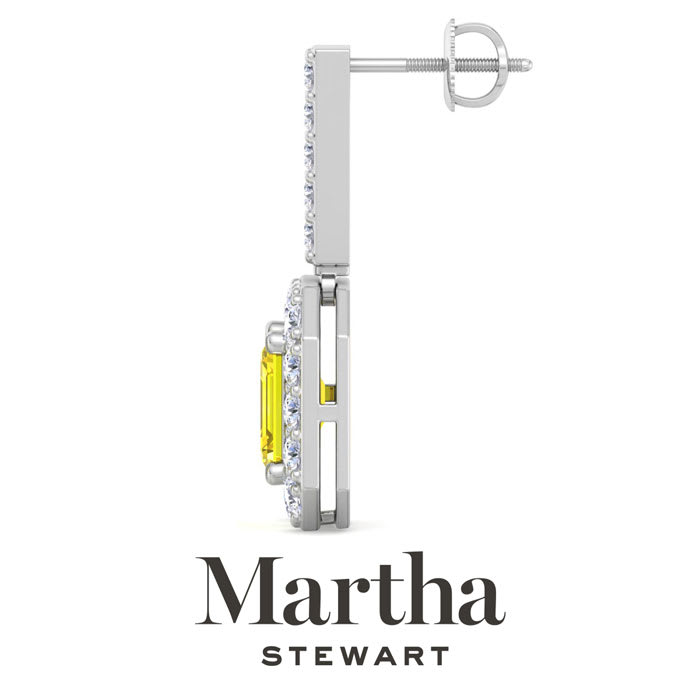 Martha Stewart 6 Carat Emerald Cut Fancy Yellow Lab Grown Diamond Drop Earrings In Sterling Silver