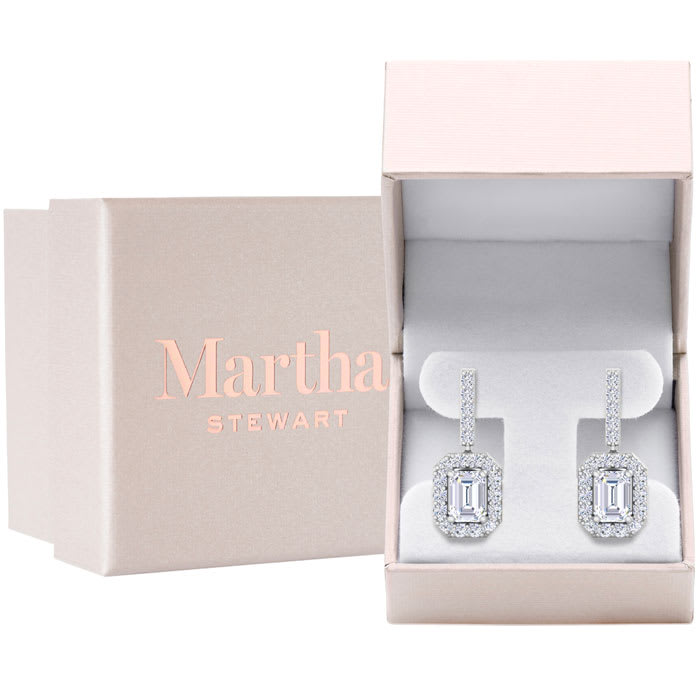 Martha Stewart 8 Carat Emerald Cut Lab Grown Diamond Drop Earrings In 14 Karat White Gold